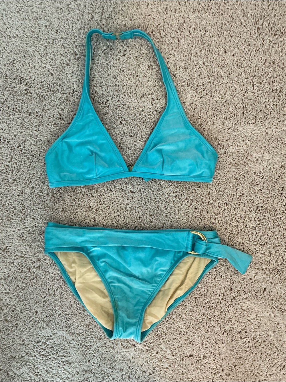 Anne Klein Teal Halter Bikini with Side Buckle Accent